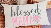 blessed mama throw pillows for bench, blush pink floral lumbar decorative pillows for bedroom, Christian mom gifts for new mom, faith gifts