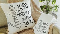 hope anchors the soul Bible verse throw pillows for bed, may the God of hope Romans 15 13 scripture pillow covers 18 x 18, his and hers gift