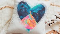 watercolor cross Christian throw pillows for bed, cross on the hill Christian kitchen towels for gifts, faith decor, spiritual gifts for her