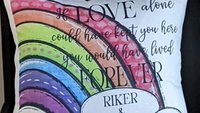 personalized dog rainbow bridge throw pillow for couch, remembrance pillow for sofa, grieving dog loss sympathy gift for women, loss of dog