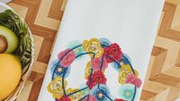 floral peace sign kitchen towels for mom, hippie kitchen decor, cute hand towels for bathroom boho kitchen dish towels, powder room decor