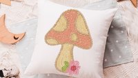 whimsical mushroom throw pillow for rocking chairs, cute mushroom decor for nursery, reading nook pillow, woodland baby shower gift girl