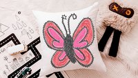 pink butterfly throw pillow for bed cute butterfly gifts for her, garden nursery decor, reading nook pillow, birthday gifts for little girl
