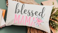 blessed mama throw pillows for bench, blush pink floral lumbar decorative pillows for bedroom, Christian mom gifts for new mom, faith gifts