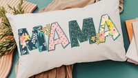 floral mama pillow for mom from baby, first time mom Mothers day gift for daughter in law, cute lumbar throw pillow cover 12 x 20, new mom