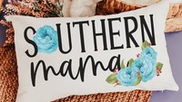 southern mama lumbar pillow for bed, veranda Adirondack chair pillows, country mom gift from daughter, blue peony throw pillow for couch