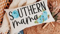 southern mama lumbar pillow for bed, veranda Adirondack chair pillows, country mom gift from daughter, blue peony throw pillow for couch