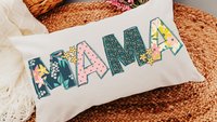 floral mama pillow for mom from baby, first time mom Mothers day gift for daughter in law, cute lumbar throw pillow cover 12 x 20, new mom