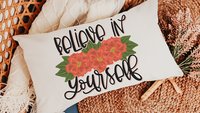 believe in yourself inspirational throw pillows for bed, red dahlia floral lumbar pillow cover 12x20, cute Christmas gifts for college girls