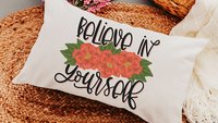 believe in yourself inspirational throw pillows for bed, red dahlia floral lumbar pillow cover 12x20, cute Christmas gifts for college girls
