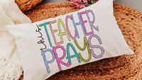 this teacher prays lumbar pillow for chair, Sunday school teacher gifts for women, Christian school teacher classroom decor, prayer pillow
