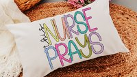 this nurse prays lumbar pillow with insert, NICU nurse gift for Mom, head nurse pillow for office chair, RN gifts for women, Christian throw