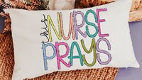 this nurse prays lumbar pillow with insert, NICU nurse gift for Mom, head nurse pillow for office chair, RN gifts for women, Christian throw