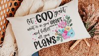 watercolor floral throw pillow for bed, Psalm 20 faith gifts for Mom, cute Christian encouragement gift for women, Bible verse lumbar pillow