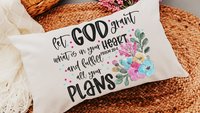 watercolor floral throw pillow for bed, Psalm 20 faith gifts for Mom, cute Christian encouragement gift for women, Bible verse lumbar pillow