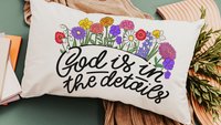 God is in the details wildflower lumbar pillow for couch, floral throw pillow for bed, Christian Mothers day gifts for mother in law, faith