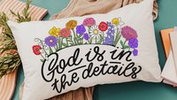 God is in the details wildflower lumbar pillow for couch, floral throw pillow for bed, Christian Mothers day gifts for mother in law, faith