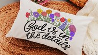 God is in the details wildflower lumbar pillow for couch, floral throw pillow for bed, Christian Mothers day gifts for mother in law, faith
