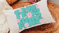 pray more turquoise Christian throw pillow for bed, godmother gift, bubble gum pink flower lumbar pillow cover 12x20, faith gifts for Mom