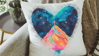 watercolor cross Christian throw pillows for bed, cross on the hill Christian kitchen towels for gifts, faith decor, spiritual gifts for her