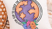 for God so loved the world floral globe throw pillows for girls, baptism gift girl from godmother John 3 16 Bible verse pillow cover 18 x 18