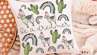 inspirational llama throw pillow for bed, cactus decor southwest nursery decor, pre teenage girl gifts, gender neutral baby gift, tween girl