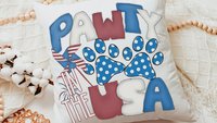 paw print party in the USA throw pillows for couch, dog mom gift, red white and blue 4th of July decor front porch pillows, patriotic gifts