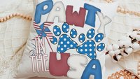 paw print party in the USA throw pillows for couch, dog mom gift, red white and blue 4th of July decor front porch pillows, patriotic gifts