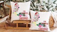I'm dreaming of a pink Christmas throw pillows for couch, flamingo Christmas kitchen towels, cute Christmas gifts for beach lovers, coastal