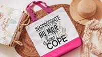 inappropriate humor is how I cope funny totes for moms, snarky gifts for girlfriends, sassy tote bags for teachers, reusable shopping bag