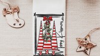 merry kissmas Christmas kitchen towels, cute Christmas housewarming gifts for couple, candy cane Christmas tree Christmas kitchen hand towel