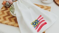 floral American flag kitchen towels, patriotic kitchen decor, 4th of July bridal shower gifts for bride, USA gifts, Independence day home