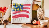floral American flag kitchen towels, patriotic kitchen decor, 4th of July bridal shower gifts for bride, USA gifts, Independence day home
