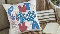paw print party in the USA throw pillows for couch, dog mom gift, red white and blue 4th of July decor front porch pillows, patriotic gifts