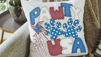 paw print party in the USA throw pillows for couch, dog mom gift, red white and blue 4th of July decor front porch pillows, patriotic gifts