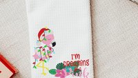 I'm dreaming of a pink Christmas throw pillows for couch, flamingo Christmas kitchen towels, cute Christmas gifts for beach lovers, coastal