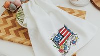 stars and stripes forever 4th of July kitchen towels for cooks, patriotic kitchen decor, floral American flag kitchen hand towels for powder