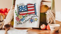 stars and stripes forever 4th of July kitchen towels for cooks, patriotic kitchen decor, floral American flag kitchen hand towels for powder