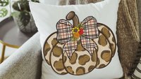 leopard pumpkin throw pillow for bed trendy gifts for women, plaid fall kitchen towels, autumn girly gift set for her, pumpkin coquette room