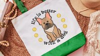 life is better with a dog French bulldog tote bag for books, Frenchie mom French bulldog gift for women, reusable grocery bag cute dog gifts