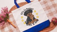 life is better with dogs rottweiler tote bag for women, rottie mama rottweiler gifts, reusable shopping bag, dog lover gift for her, cute