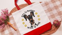 life is better with dogs Doberman pinscher dog lover tote bag for women, dobie mom Doberman gifts, reusable shopping bag, cute dog gifts for