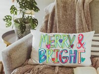 merry and bright hand towels for bathroom, colorful Christmas decor, fun Christmas gifts for adults, cute Christmas kitchen towels for gifts
