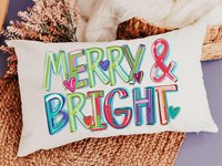 Merry and bright colorful Christmas pillow 