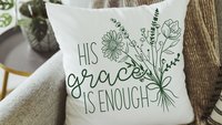 his grace is enough pillow for bedroom, Christian Mothers day gifts for godmother, moss green floral pillow covers 18 x 18, wildflower decor