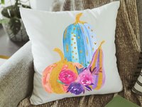 Watercolor Pumpkin Halloween Throw Pillow, 18x18