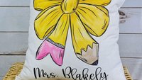 personalized back to school coquette throw pillow for seat, pencil bow cute classroom decor for preschool, new teacher welcome gifts, first