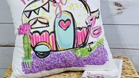 happy glamper pillows for camper, summer hand towel for bathroom, RV accessories for inside, van life gifts, indoor camper decor, best gifts
