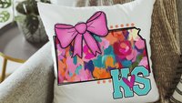 Kansas throw pillows for couch trendy dorm decor for college girls, pink coquette bow kitchen towels for gifts, first apartment gift set for
