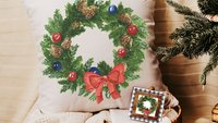 watercolor wreath Christmas throw pillows for couch trendy Christmas pillow covers 18 x 18, cozy Christmas decor for home, Christmas gifts